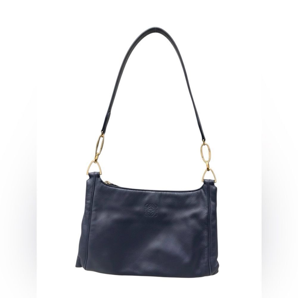 Loewe Navy Blue Supple Nappa Leather Vintage Small Baguette Shoulder Bag